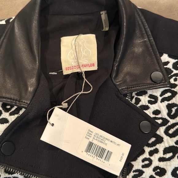 Rebecca Taylor Jacquard Black Leopard & Leather Trim Moto Jacket Size 2 NWT - Picture 4 of 15